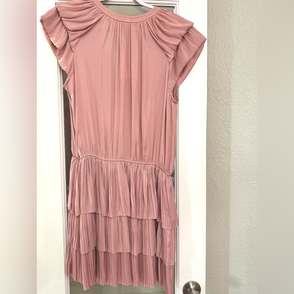 Current Air Anthropologie blush pink tiered dress cinched waist soft NWT Large - Picture 3 of 3